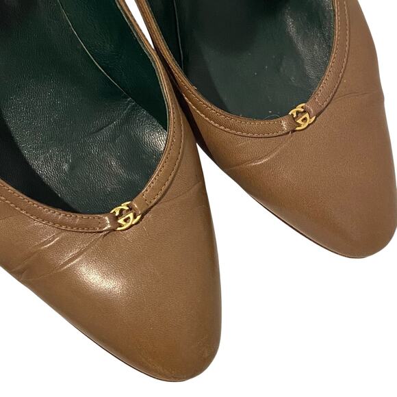 VINTAGE 80s AUTHENTIC GUCCI Closed Almond Toe Heels Brown GG Charm Size 37.5 - Picture 3 of 12